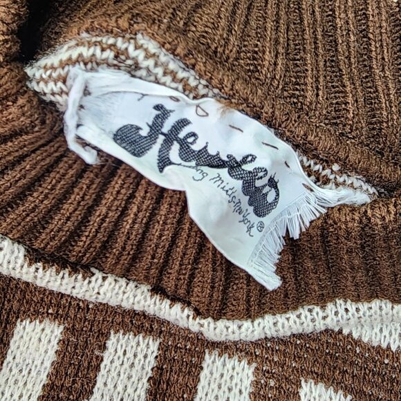 Vintage Hewlett Knitting Mills Size Medium Browm Block Pattern Cardigan Sweater - Picture 2 of 6